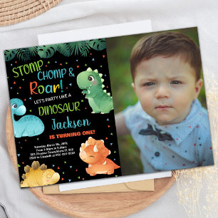 Foto Groen Sinaasappel Zwart Dinosaurus Verjaardag Kaart