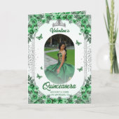 Foto Groen Zilver Glitter Bloemen Quinceanera Programma (Voorkant)