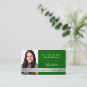 Foto groene afstuderen formele netwerkstudent contactkaartje (Staand voorkant)