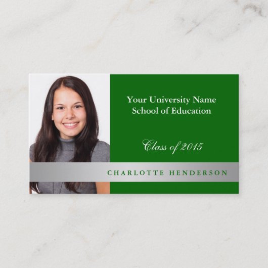 Foto groene afstuderen formele netwerkstudent contactkaartje (Voorkant)