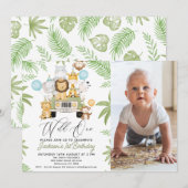 Foto groene auto safari wild een 1e verjaardag kaart (Voorkant / Achterkant)