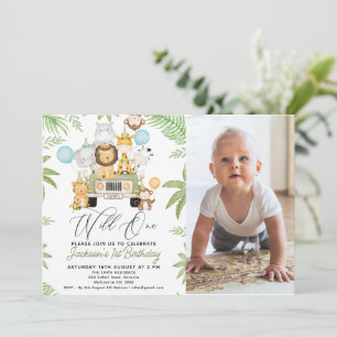 Foto groene auto safari wild een 1e verjaardag kaart