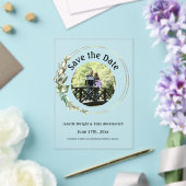 Foto Groene bladeren Bewaar de datum Acryl Uitnodigingen (Insitu (Huwelijk))