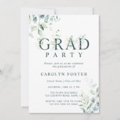 Foto groene botanische Letter Graduation Party Kaart (Voorkant)