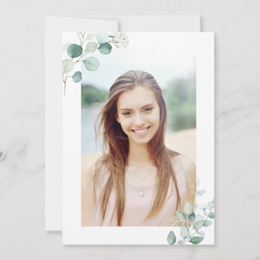 Foto groene botanische Letter Graduation Party Kaart (Achterkant)