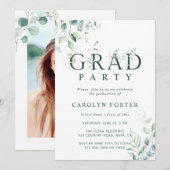 Foto groene botanische Letter Graduation Party Kaart (Voorkant / Achterkant)