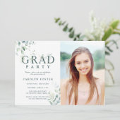 Foto groene botanische Letter Graduation Party Kaart (Staand voorkant)