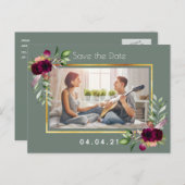 Foto groene bruinbruidbruiloft Save the Date Aankondigingskaart (Voorkant / Achterkant)