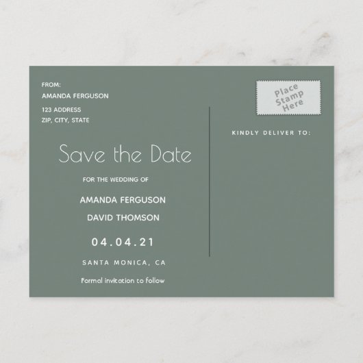 Foto groene bruinbruidbruiloft Save the Date Aankondigingskaart (Achterkant)