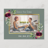 Foto groene bruinbruidbruiloft Save the Date Aankondigingskaart (Voorkant)
