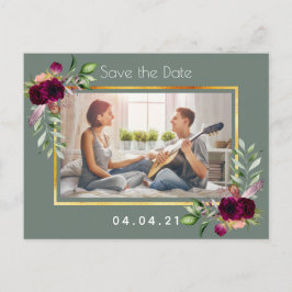 Foto groene bruinbruidbruiloft Save the Date Aankondigingskaart