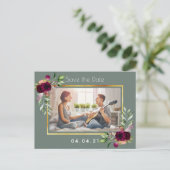 Foto groene bruinbruidbruiloft Save the Date Aankondigingskaart (Staand voorkant)