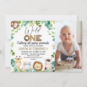 Foto Groene Dieren Safari Wild Een 1e Verjaardag Kaart (Voorkant)