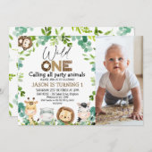 Foto Groene Dieren Safari Wild Een 1e Verjaardag Kaart (Voorkant / Achterkant)