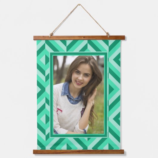 Foto Groene Drietonige Diamant Patroon Hangend Wandkleed (Voorkant)