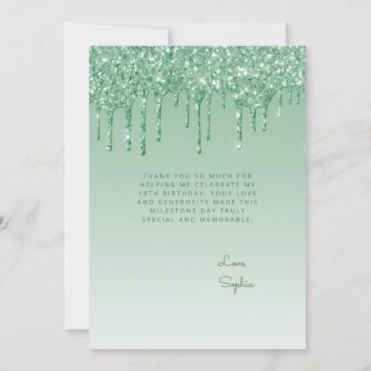 Foto Groene Glitter Drip Verjaardag Bedankkaart (Achterkant)