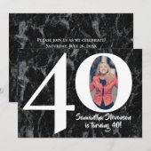 Foto Groot 40 Zwart Marmer Verjaardagsfeest Kaart (Voorkant / Achterkant)