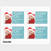 Foto groot blauw dank je uit het label van de brui (Vel)