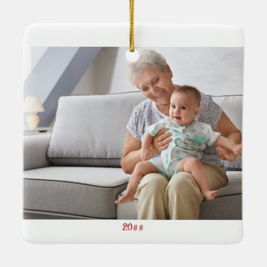 Foto: Grootmoeder eerste kerstboom en Wieg Keramisch Ornament (Achterkant)