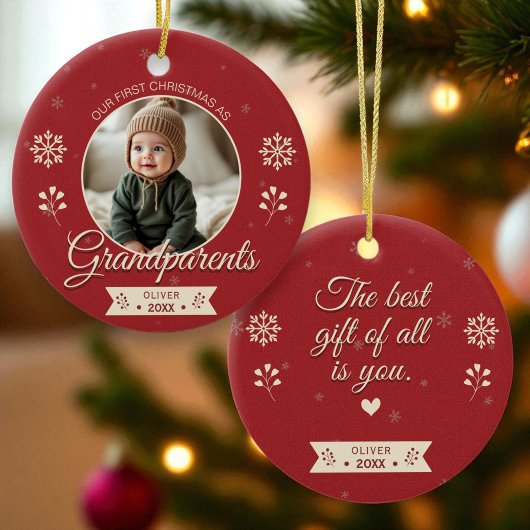 Foto Grootouders Eerste Kerst Gepersonaliseerd Keramisch Ornament