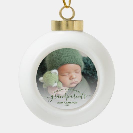 Foto grootouders Eerste Kerstgroen script Keramische Bal Ornament (Voorkant)