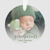 Foto grootouders Eerste Kerstgroen script Ornament (voorkant)