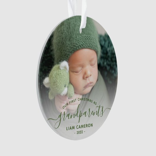 Foto Grootouders Eerste Kerstmis Groen Schrift Ornament (voorkant)