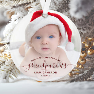 Foto Grootouders Eerste Kerstmis Rode Script Ornament