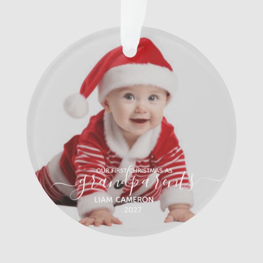 Foto Grootouders Eerste Kerstmis Witte Script Ornament (voorkant)