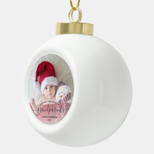 Foto: Grootouders Eerste Kerstmis Zwart script Keramische Bal Ornament (Rechts)
