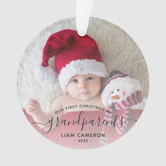 Foto: Grootouders Eerste Kerstmis Zwart script Ornament (voorkant)