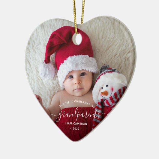 Foto grootouders Eerste Kerstwit script Keramisch Ornament (Links)