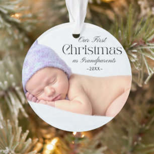 Foto grootouders Eerste Kerstwit script Ornament