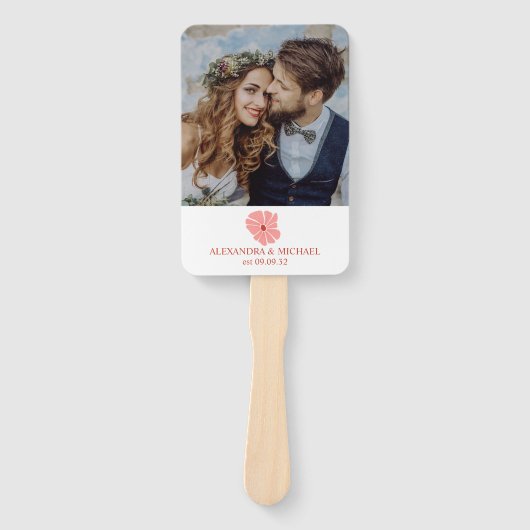 Foto Groovy moderne roze madeliefje bruiloft Handwaaier (Voorkant)