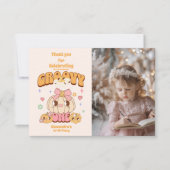 Foto Groovy One Boho Daisy 1st Birthday Party Bedankkaart (Voorkant)