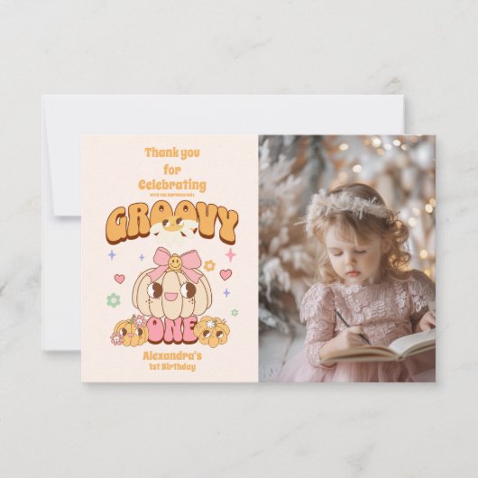 Foto Groovy One Boho Daisy 1st Birthday Party Bedankkaart (Voorkant)