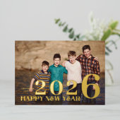 FOTO Grote Premium GOUD GELUKKIG NIEUWJAAR 2024 Folie Feestdagenkaart (Staand Voorkant)