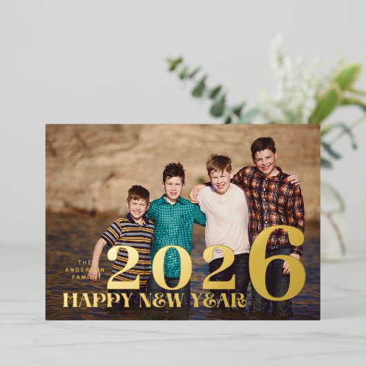 FOTO Grote Premium GOUD GELUKKIG NIEUWJAAR 2024 Folie Feestdagenkaart (Staand Voorkant)