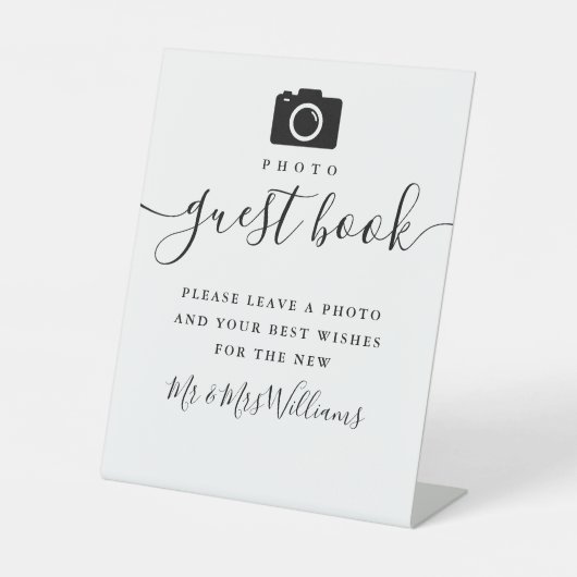 Foto Guest Book Black and White Signature Script Reclamebord Met Voetstuk (Voorkant)