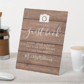 Foto Guest Book Rustic Wood Signature Script Reclamebord Met Voetstuk (Insitu)