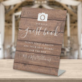 Foto Guest Book Rustic Wood Signature Script Reclamebord Met Voetstuk