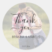 Foto half transparant eenvoudig huwelijk dank u ronde sticker (Voorkant)