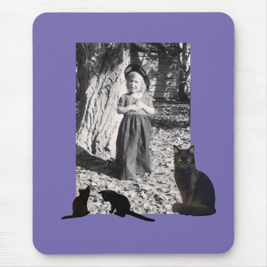 Foto Halloween Kostuum Kind Zwarte Katten Paarse Muismat (Voorkant)