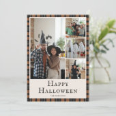 Foto Halloween Plaid Tartan Sinaasappel Zwart Feestdagenkaart (Staand voorkant)