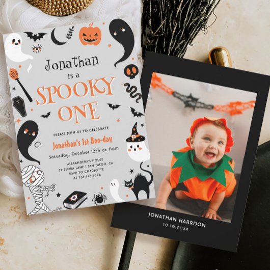 Foto Halloween Spooky One Boy 1st Birthday Kaart