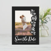 Foto Hand getrokken Rozen Zwart Wit Romantisch Een Save The Date (Staand voorkant)