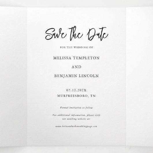 Foto Hand-Lettered Wedding Save the Date Drieluik Aankondiging (Binnenkant midden)