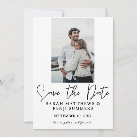 Foto & hand Typografie Save the Date 2 White Vert Kaart (Voorkant)