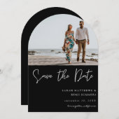 Foto & Hand Typografie Save the Date - Zwart 4 Arc Kaart (Voorkant / Achterkant)