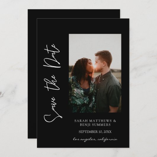 Foto & hand Typografie Sparen Datum 3 B Verticaal Kaart (Voorkant / Achterkant)